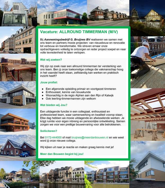 Vacature Allround Timmerman  Meer dan bouwen