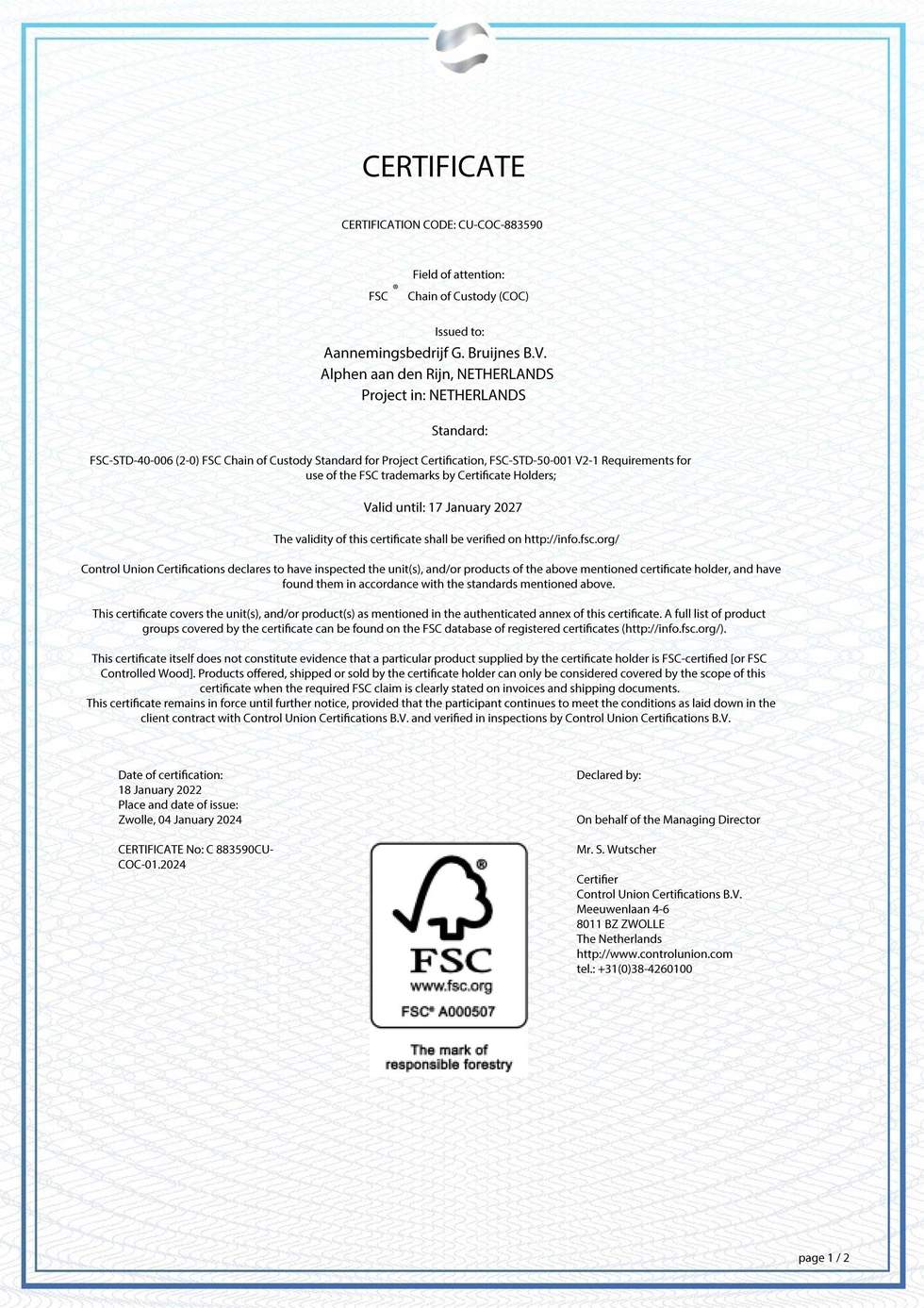 FSC Chain of Custody-certificaat  Meer dan bouwen
