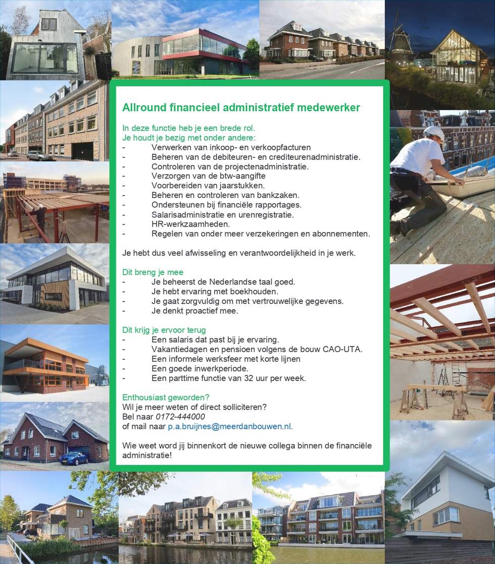 Vacature Allround financieel administratief medewerker (M/V)  Meer dan bouwen